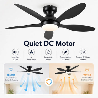 Calm Air quiet DC motor feature for a modern ceiling fan