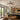 Model 8918 natural woven leaf ceiling fan with LED light installed in a modern kitchen dining room.