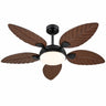 Angled view of Kviflon 52 inch brown palm leaf ceiling fan with LED light