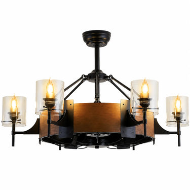 Kviflon 6038 39.5 inch rustic caged ceiling fan with light, farmhouse wood fandelier with remote control for bedroom and living room.