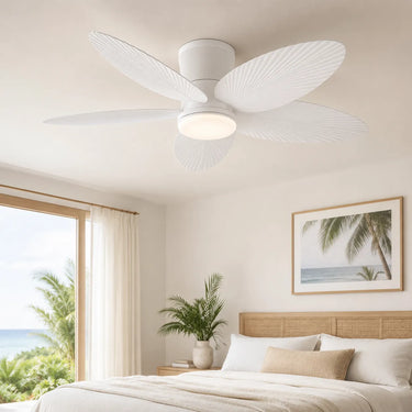 Kviflon 6669 42 inch white palm leaf ceiling fan with light in brown