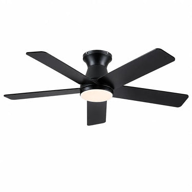 52 inch black modern ceiling fan with light installed in contemporary living room flush mount design
