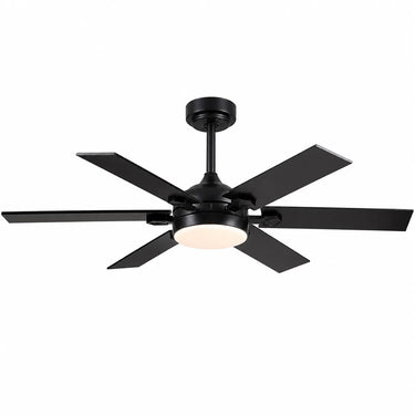 Angled view of Kviflon 8900 black 46 inch ceiling fan with LED light