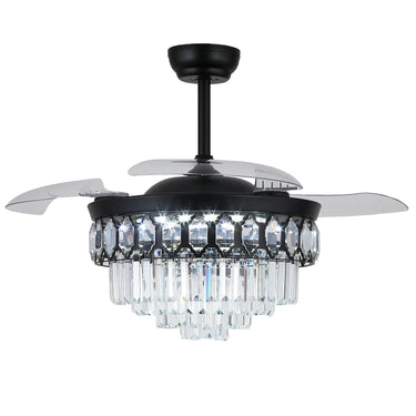Kviflon 9018 48 inch retractable crystal ceiling fan with light in black finish