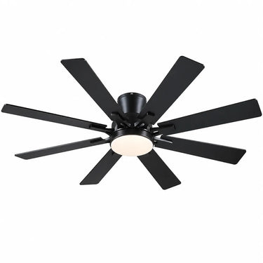 KVIFLON B8248 52 inch black low profile ceiling fan with light, 8 blades, app and remote control
