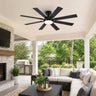 52 inch black ceiling fan with light installed in a patio