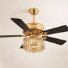 Noble crystal gold ceiling fan with an integrated crystal chandelier light, shown against a plain off-white background.