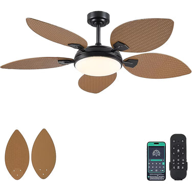 Kviflon 8918 52 inch vintage palm leaf ceiling fan with light in light brown finish
