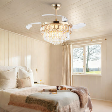 48‘’ Modern Crystal Retractable Ceiling Fan with Light |9018