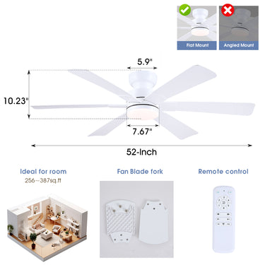 Kviflon 52 in White Ceiling Fan with Light