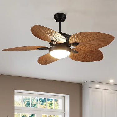 Tropical Palm Leaf Indoor & Outdoor Covered Ceiling Fan with Light