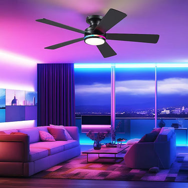 46‘’ RGB Ceiling Fan with Side Light | Quiet Flush Mount, App & Remote Control |B8509 RGB