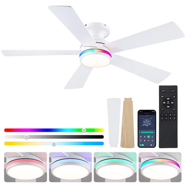 46‘’ RGB Ceiling Fan with Side Light | Quiet Flush Mount, App & Remote Control |B8509 RGB