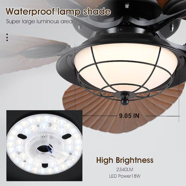 52" Palm Leaf Outdoor Ceiling Fan | Wet Rated, Remote Control |8920