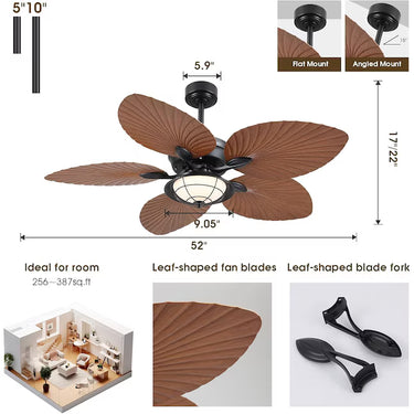 52" Palm Leaf Outdoor Ceiling Fan | Wet Rated, Remote Control |8920