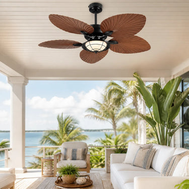 8920 leaf blade ceiling fan installed in a modern bright living room