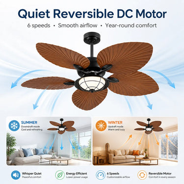 52" Palm Leaf Outdoor Ceiling Fan | Wet Rated, Remote Control |8920