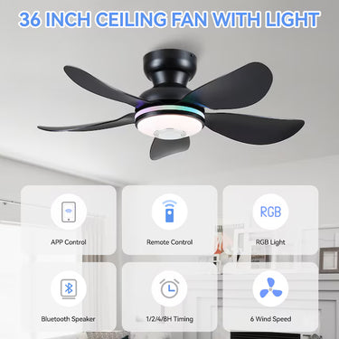 RGB with Bluetooth Speaker Ceiling Fan | Quiet, App & Remote Control | 8922 RGB