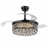 9020 Modern Black Crystal Retractable Ceiling Fan with Light, isolated on white background
