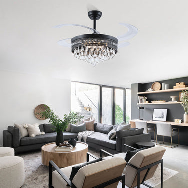 Kviflon 48 in Crystal Retractable Ceiling Fan with Dimmable LED Light and Remote Control