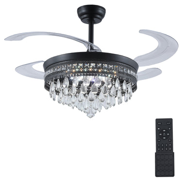 Kviflon 48 in Crystal Retractable Ceiling Fan with Dimmable LED Light and Remote Control