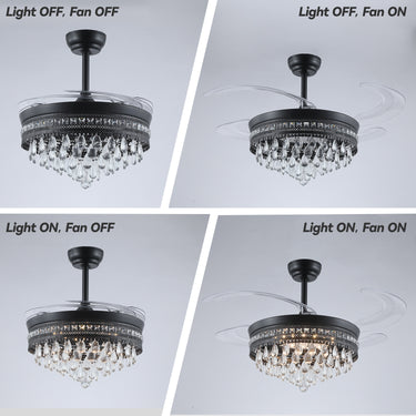 Kviflon 48 in Crystal Retractable Ceiling Fan with Dimmable LED Light and Remote Control