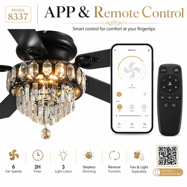 52‘’ Black Crystal Chandelier Ceiling Fan with Lights|8337