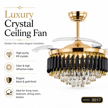 48‘’ Modern Crystal Retractable Ceiling Fan with Light|9017