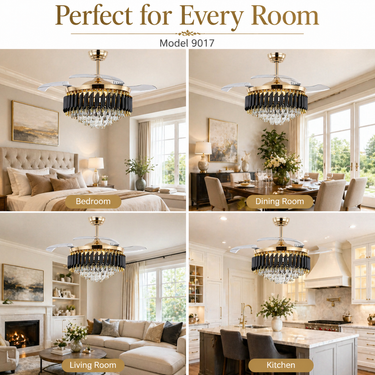 48‘’ Modern Crystal Retractable Ceiling Fan with Light|9017