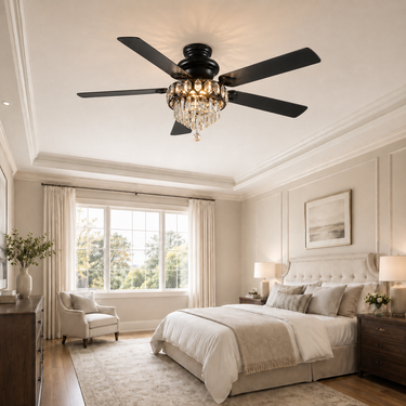 52‘’ Black Crystal Chandelier Ceiling Fan with Lights|8337