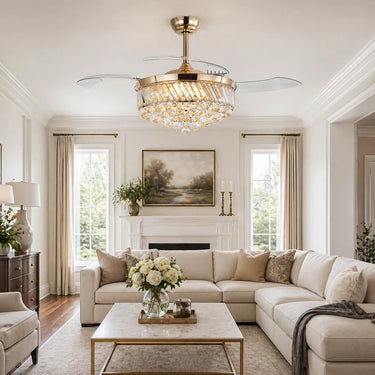 48" Luxury Crystal Retractable Ceiling Fan with Light and Remote|9016