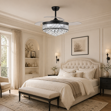48‘’ Modern Crystal Retractable Ceiling Fan with Light|9016