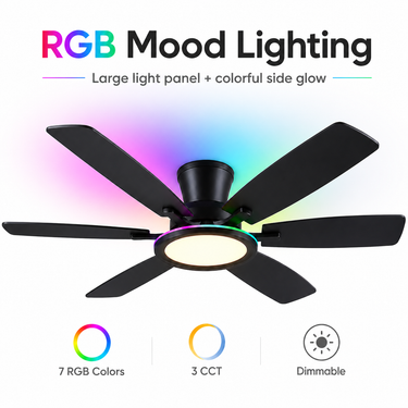 54‘’ 6-Blade RGB Ceiling Fan | Quiet, App & Remote Control |8246