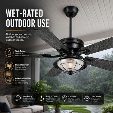 52‘’ Glass Shade Ceiling Fan | Remote Control, 6 Speeds |A5013