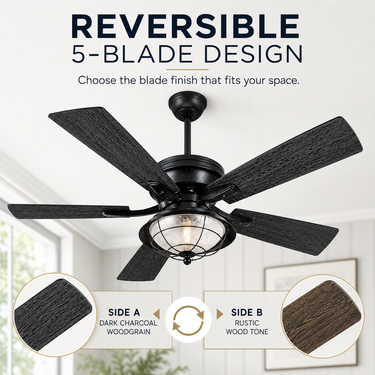 52‘’ Glass Shade Ceiling Fan | Remote Control, 6 Speeds |A5013