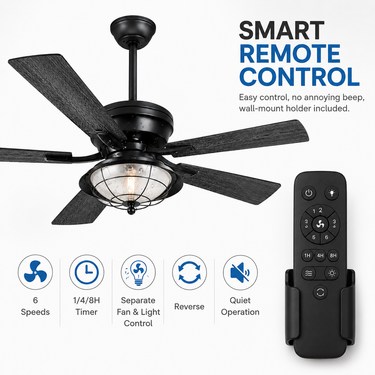 52‘’ Glass Shade Ceiling Fan | Remote Control, 6 Speeds |A5013