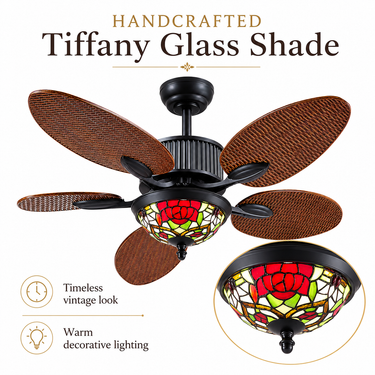 50‘’ Tiffany Style Ceiling Fan for Living Room | Quiet, App & Remote Control | 8250