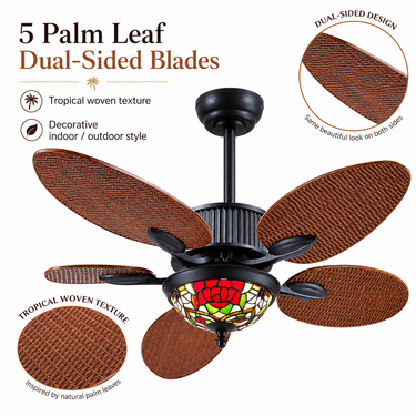 50‘’ Tiffany Style Ceiling Fan for Living Room | Quiet, App & Remote Control | 8250