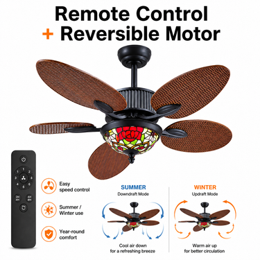 50‘’ Tiffany Style Ceiling Fan for Living Room | Quiet, App & Remote Control | 8250
