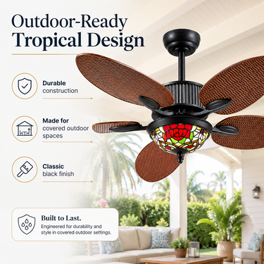50‘’ Tiffany Style Ceiling Fan for Living Room | Quiet, App & Remote Control | 8250