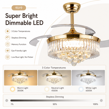 48‘’ Modern Crystal Retractable Ceiling Fan with Light |9019