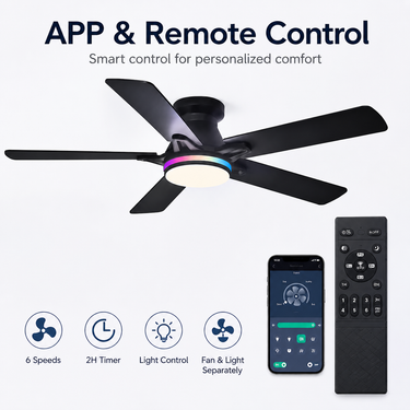 52'' White Flush Mout Ceiling Fan Withe Light
