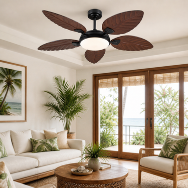 Tropical Palm Leaf Indoor & Outdoor Covered Ceiling Fan with Light