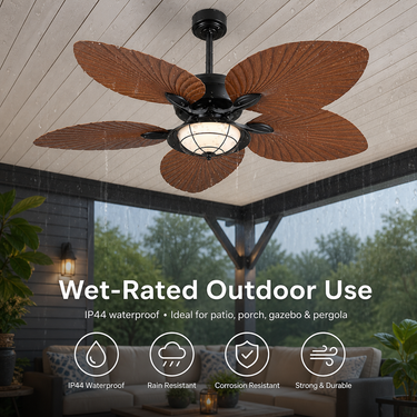 52" Palm Leaf Outdoor Ceiling Fan | Wet Rated, Remote Control |8920