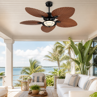52" Palm Leaf Outdoor Ceiling Fan | Wet Rated, Remote Control |8920