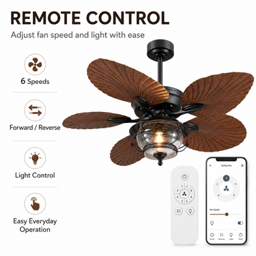 52" Palm Leaf Outdoor Ceiling Fan | Wet Rated, Remote Control |8309