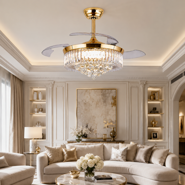 48‘’ Modern Crystal Retractable Ceiling Fan with Light |9019
