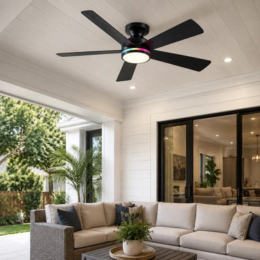 Luma Ring black  RGB flush mount ceiling fan with dimmable LED light 