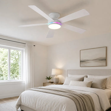 Luma Ring white RGB flush mount ceiling fan with dimmable LED light 
