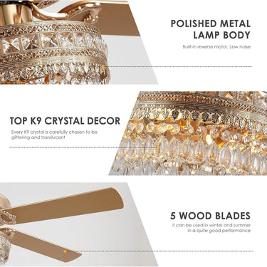 Close up detailed shot of high purity premium K9 crystal chandelier lampshade on 5003 Crystal Chandelier Ceiling Fant